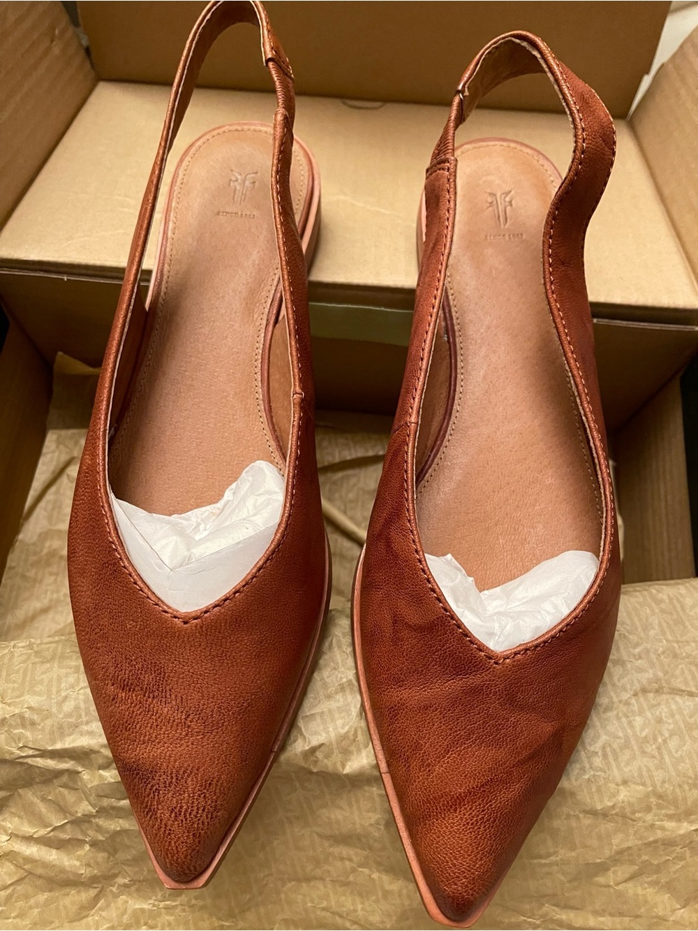 Frye Kenzie Slingback Flats in Cognac Brown